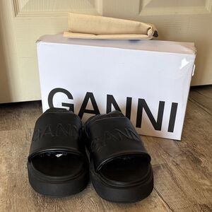 Ganni Black Embossed Logo Slides